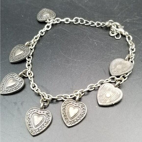 Vintage Walter Lampl Heart Charm Bracelet in Sterling Silver  Silver tone lattice victorian doily heart charm braxelet B825